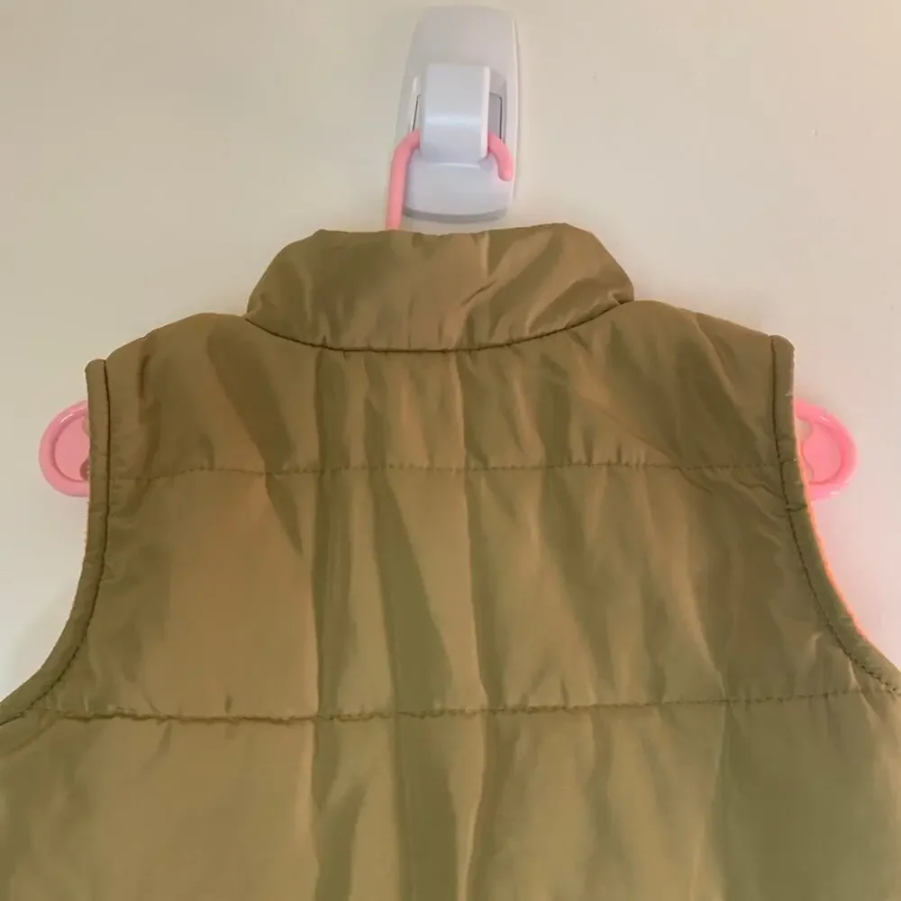 OSHKOSH B’GOSH Boy’s Tan with Orange Fleece Lining Snap Up Vest / Size: 18 Mos